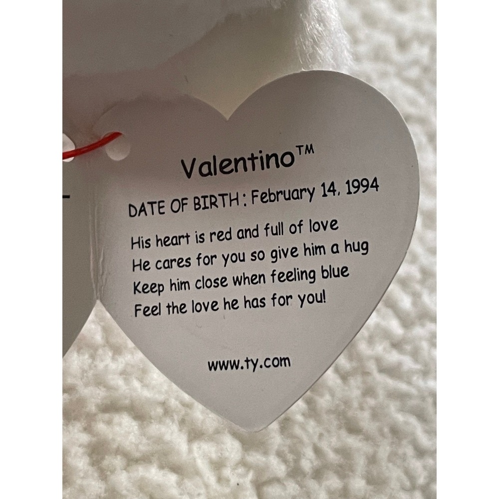 Ty Valentino Beanie Baby 1994 White Bear Plush Red Heart Ribbon Vintage - Picture 6 of 10